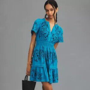 Anthropologie The Somerset Mini Dress: Embroidered Linen Edition Sz S